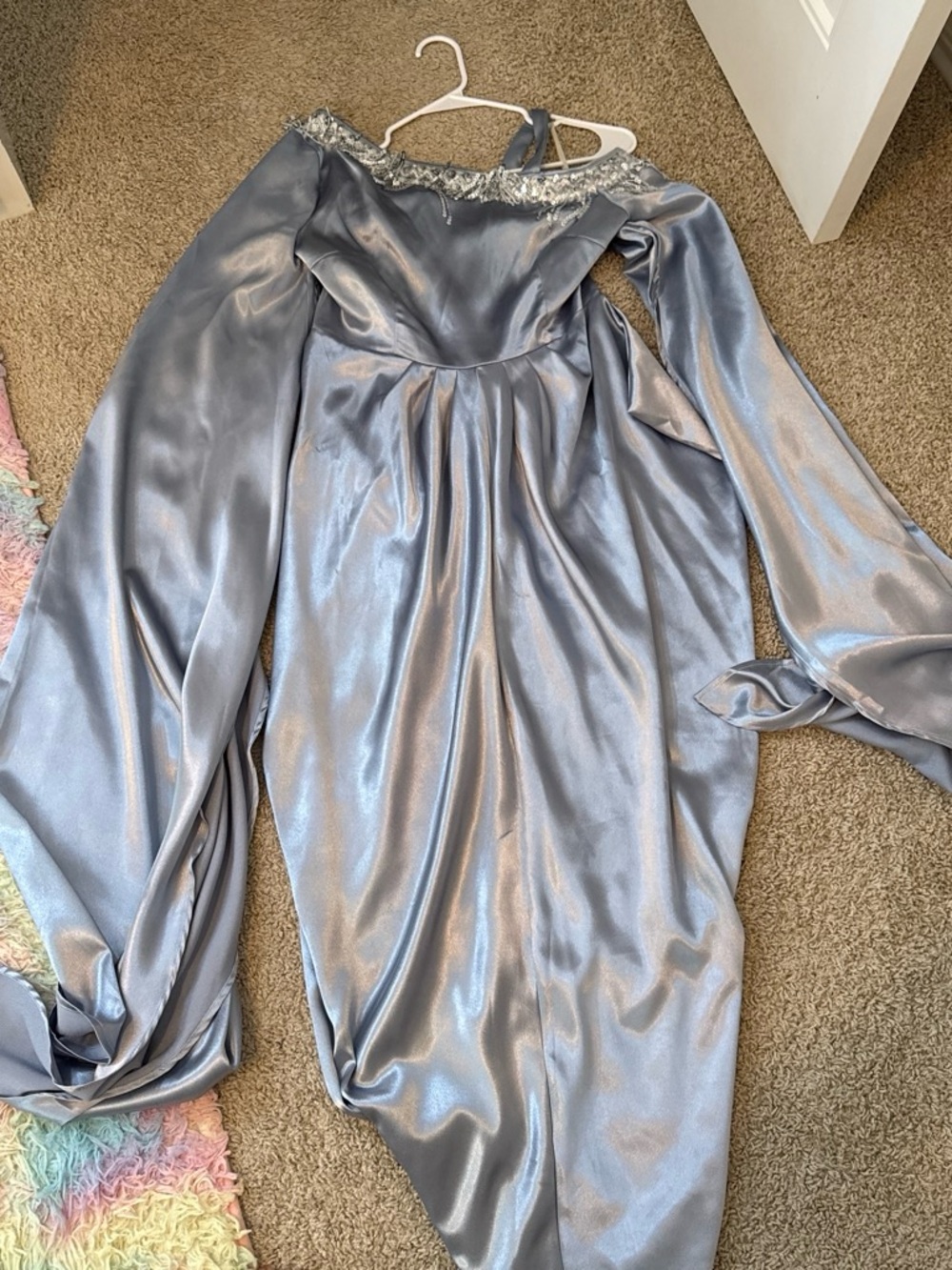 & Other Stories One-Shoulder Satin Dress in Silvery Blue
